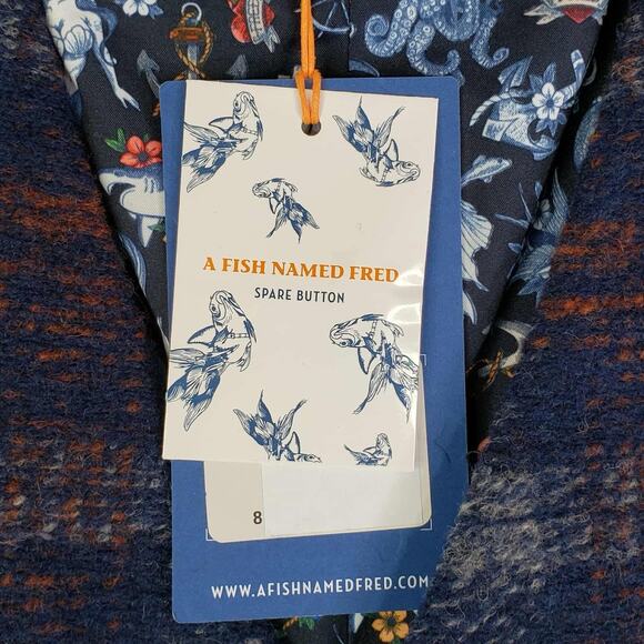 A Fish Named Fred Vest Wool Plaid Waistcoat Blue Grey Check Size 42 Mens New - Picture 11 of 13